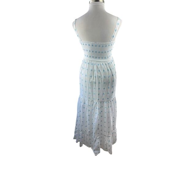 Zara Floral Embroidered Tiered Maxi Sundress Smocked White Blue Dress Size Large - Picture 12 of 16